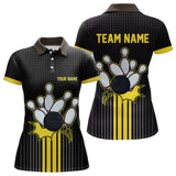 Maxcorners Black And Yellow Bowling Polo, Quarter Zip Shirt For Men Custom Team Mens Bowling Jersey