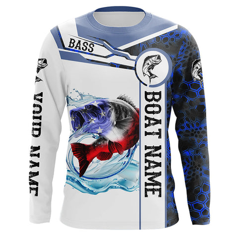 MaxCorners Sale
Bass Fishing Blue Camo American Flag Customized Name 3D Long Sleeve Shirt