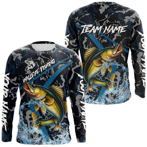 Maxcorners Custom Walleye Fishing Camo Long Sleeve Fishing Shirts, Personalized Walleye Fishing Team Jerseys LM0607