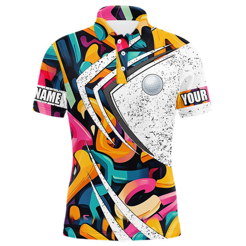 Maxcorners Mens golf polo shirts colorful pattern custom team golf shirts, golf tops for men LM1506