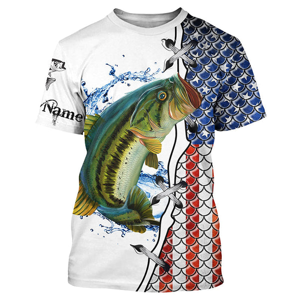 Maxcorners American Flag Largemouth Bass Fishing 3d Shirts Customize Name
