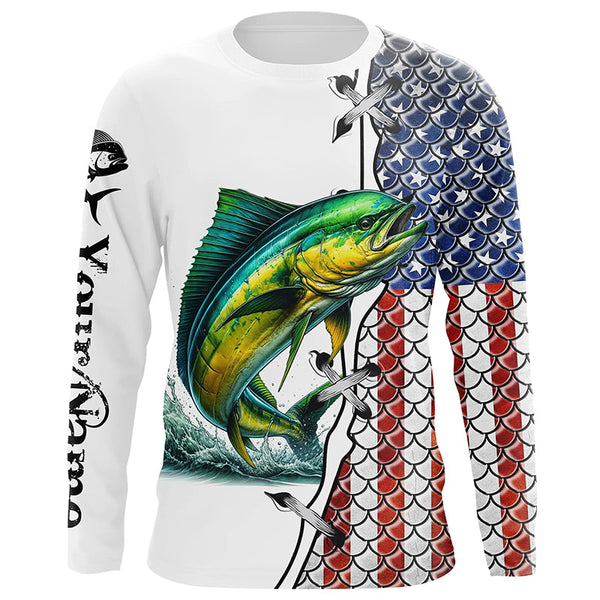 Maxcorners Mahi mahi fishing American flag patriotic 4th July Custom performance fishing shirts MT2108