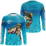 Maxcorners Largemouth Bass fishing blue water camo Custom sun protection long sleeve fishing shirt for men, women MT2108