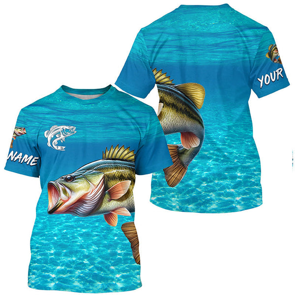 Maxcorners Largemouth Bass fishing blue water camo Custom sun protection long sleeve fishing shirt for men, women MT2108