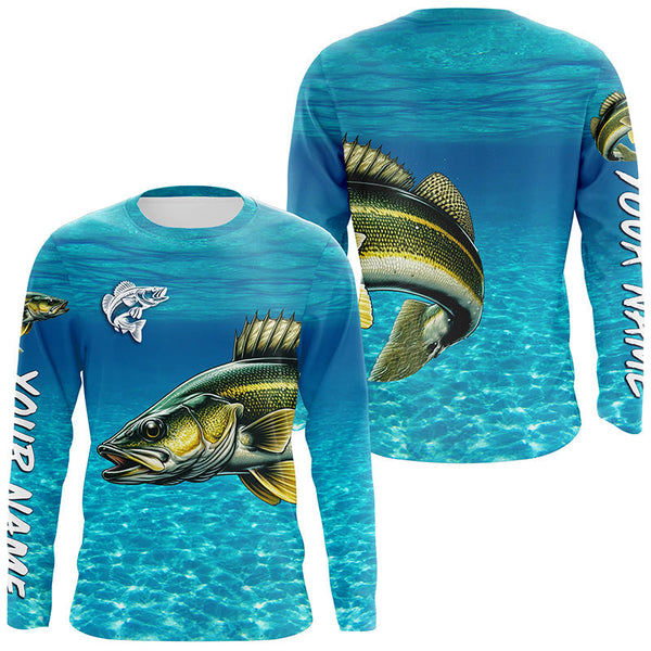 Maxcorners Walleye fishing blue water camo Custom sun protection long sleeve fishing shirt for men, women MT2108