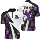 Maxcorners Custom Purple Flame Bowling Black Camo Shirts For Men, Personalized Bowling Team Jerseys