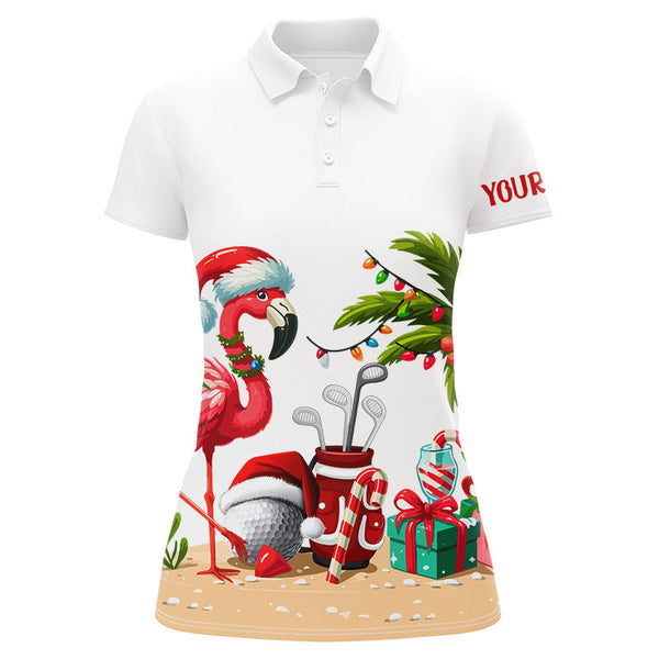 Maxcorners Funny Flamingo Christmas Women golf polo shirt custom golf shirt for ladies, Christmas gift for golfer