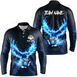 Maxcorners Blue Flame Eagle Custom Bowling Polo, Quarter Zip Shirt For Men Personalized Bowling Team Jerseys