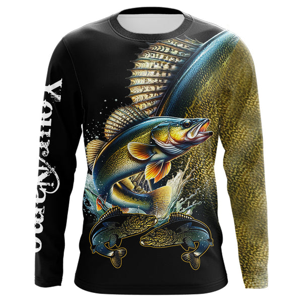 Maxcorners Walleye fishing yellow scales Custom walleye fishing shirts tournament fishing jerseys LM0611