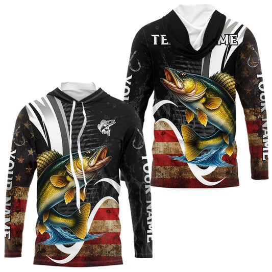 Maxcorners Personalized professional walleye fishing shirts American Flag patriotic walleye fishing jerseys
