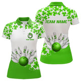Maxcorners Green And White Shamrock Pattern Bowling Shirts For Men Custom St Patrick Day Bowling Team Jerseys