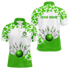 Maxcorners Green And White Shamrock Pattern Bowling Shirts For Men Custom St Patrick Day Bowling Team Jerseys