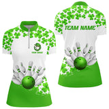 Maxcorners Green And White Shamrock Pattern Bowling Shirts For Men Custom St Patrick Day Bowling Team Jerseys