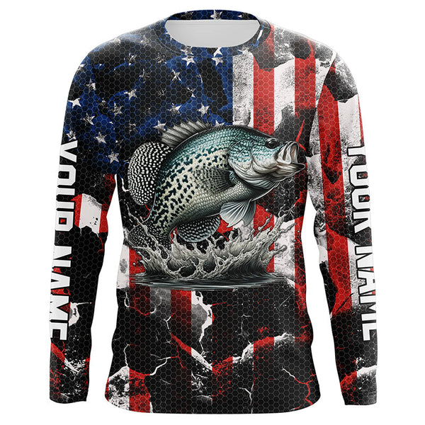 Maxcorners Crappie fishing black American flag Custom UV protection performance long sleeve fishing jerseys MT2108