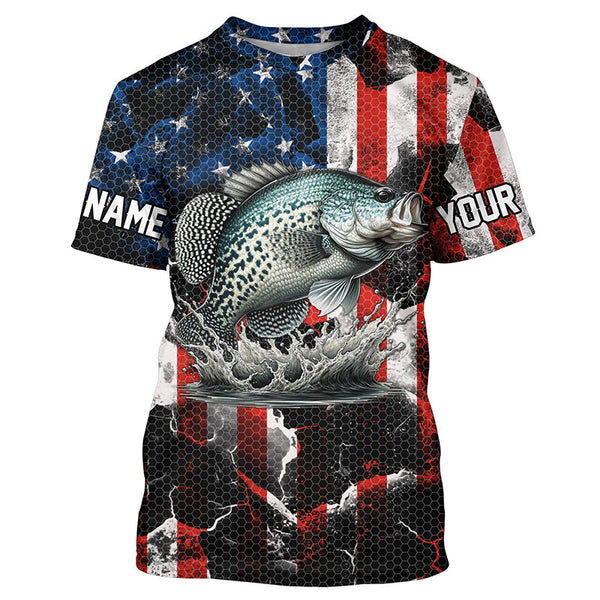 Maxcorners Crappie fishing black American flag Custom UV protection performance long sleeve fishing jerseys MT2108