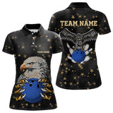 Maxcorners Black And Yellow Stars Pattern Eagle Bowling Shirts For Men Custom Name Eagle Bowling Team Jersey