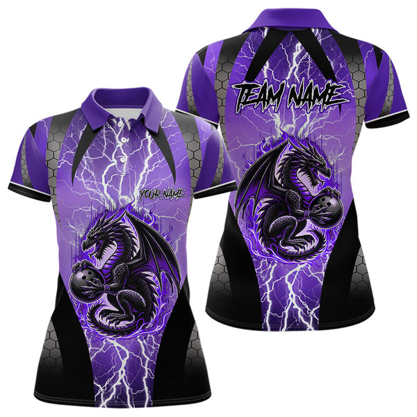 Maxcorners Black And Purple Thunder Lightning Dragon Bowling Team Shirts For Men Custom Bowling Uniform