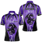 Maxcorners Black And Purple Thunder Lightning Dragon Bowling Team Shirts For Men Custom Bowling Uniform