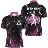 Maxcorners Golf Black And Pink Smoke Pattern Customized Name 3D Polo Shirt