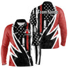 Maxcorners Red, White and Black American Flag Bowling Shirts for Men Custom Patriotic Team Bowling Jersey LM1008