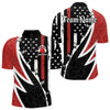 Maxcorners Red, White and Black American Flag Bowling Shirts for Men Custom Patriotic Team Bowling Jersey LM1008