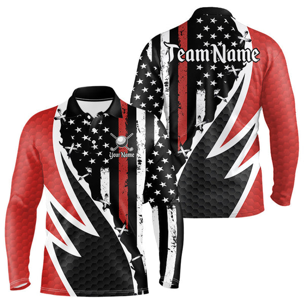 Maxcorners Red, White and Black American Flag Mens Golf polo shirts Custom Patriotic Team Golf attire for men LM1008