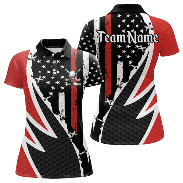 Maxcorners Red, White and Black American Flag Mens Golf polo shirts Custom Patriotic Team Golf attire for men LM1008