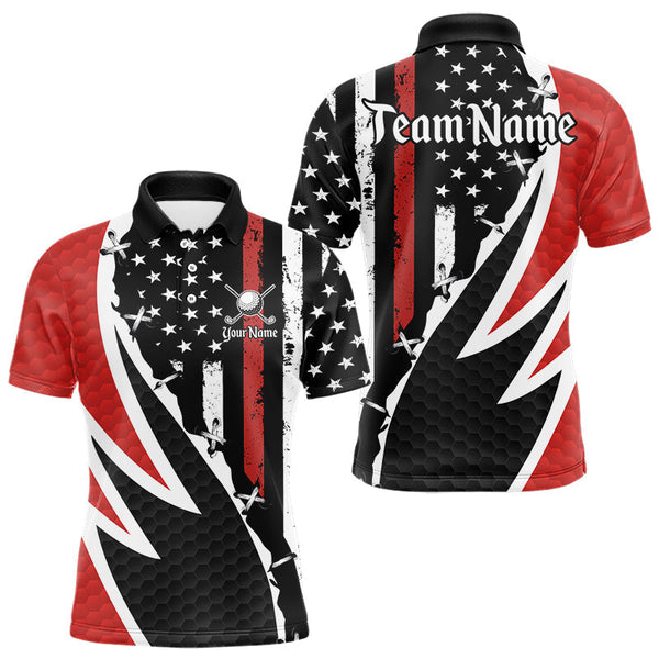 Maxcorners Red, White and Black American Flag Mens Golf polo shirts Custom Patriotic Team Golf attire for men LM1008