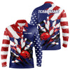 Maxcorners Red, White and Blue American flag Bowling Shirts for Men Custom Patriotic Bowling Team Outfit Uniform LM1008