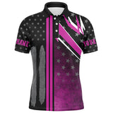 Maxcorners Black and Pink American Flag Mens golf polo shirts custom patriotic breast cancer golf attire for men