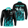 Maxcorners Personalized Polo Bowling Shirt Turquoise Flame Bowling Ball Pins Bowling Jerseys For Men And Women Bowler
