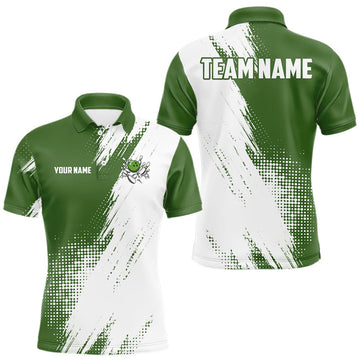 Maxcorners Custom Green and White Strike Bowling Shirts Men Polo, Quarter Zip Bowling Team Jersey Bowling League MT0811