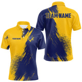 Maxcorners Custom Blue and Yellow Strike Bowling Shirts Men Polo, Quarter Zip Bowling Team Jersey Bowling League MT0811