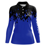 Maxcorners Black and Blue pattern Womens Golf Polo Shirts custom golf attire for women, unique golf gifts