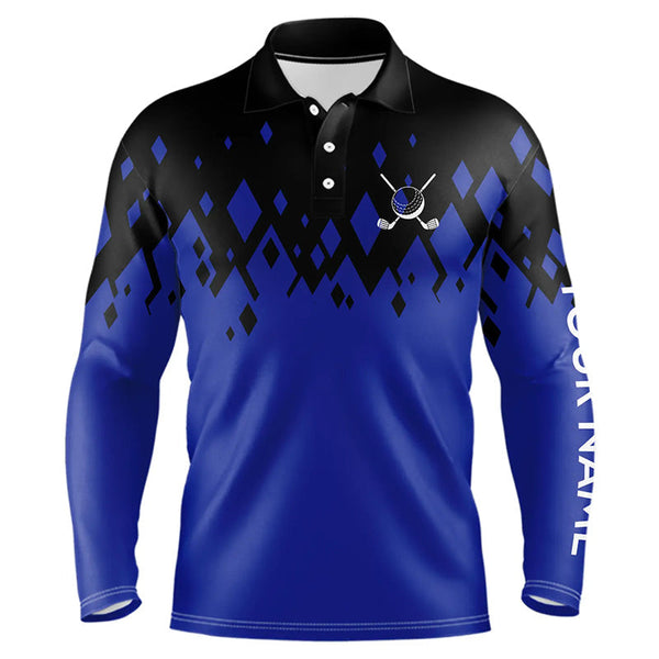 Maxcorners Black and Blue pattern Mens Golf Polo Shirts custom golf attire for men, unique golf gifts