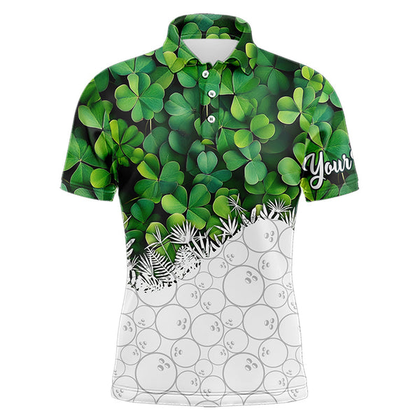 Maxcorners Bowling Shirts For Men Custom Green Clover White Bowling Camo St Patrick Day Bowling Attire For Mens