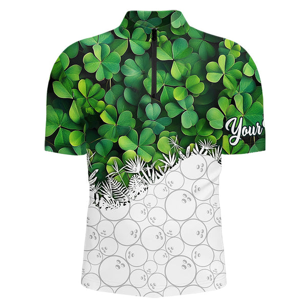 Maxcorners Bowling Shirts For Men Custom Green Clover White Bowling Camo St Patrick Day Bowling Attire For Mens