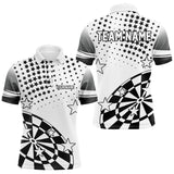 Maxcorners Personalized Black And White Stars Darts Polo, Quarter Zip Shirt For Men And Women Custom Dart Team Jerseys