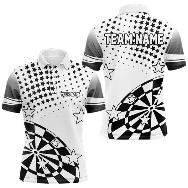 Maxcorners Personalized Black And White Stars Darts Polo, Quarter Zip Shirt For Men And Women Custom Dart Team Jerseys
