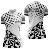 Maxcorners Personalized Black And White Stars Darts Polo, Quarter Zip Shirt For Men And Women Custom Dart Team Jerseys