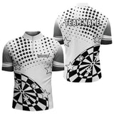 Maxcorners Personalized Black And White Stars Darts Polo, Quarter Zip Shirt For Men And Women Custom Dart Team Jerseys