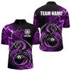 Maxcorners Personalized Black And Purple Thunder Lightning Dragon Bowling Shirts For Men, Bowling Team Uniform