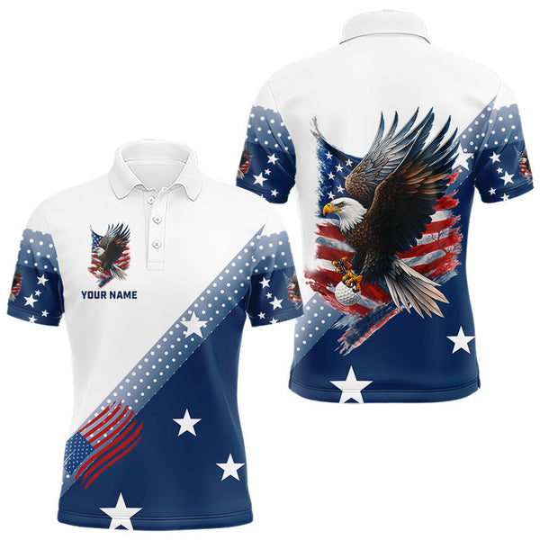 Maxcorners Red, White and Blue American Flag Eagle Custom Men golf polo shirt, patriotic golf outfit for men LM2206