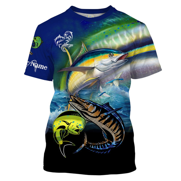 Maxcorners Mahi Mahi ( Dorado), Wahoo, Tuna Fishing 3d Shirts Customize Name