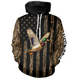 Maxcorners Duck Hunting Camo American Flag Customize Name Patriotic Duck Hunting 3D All Over Printed Shirts