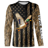 Maxcorners Duck Hunting Camo American Flag Customize Name Patriotic Duck Hunting 3D All Over Printed Shirts