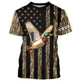 Maxcorners Duck Hunting Camo American Flag Customize Name Patriotic Duck Hunting 3D All Over Printed Shirts