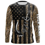 Maxcorners Personalized American Flag Camo Fishing Jerseys, Fish hook camo patriotic Long Sleeve Fishing Shirts MT2108