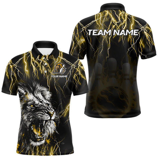 Maxcorners Black and Yellow Lightning Thunder Lion Bowling Shirt For Men Custom Lion Bowling Team Jerseys MT0811