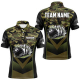 Maxcorners Black green camo Mens polo, quarter Zip bowling shirts Custom bowling team league jerseys MT0811